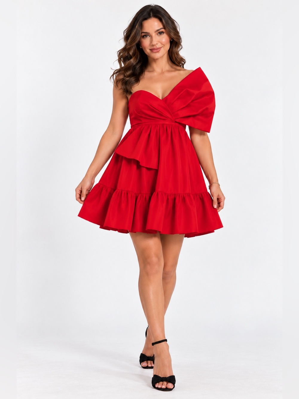 Mac Duggal Cherry Red Strapless Bow Ruffle Mini Dress NWT Size 6